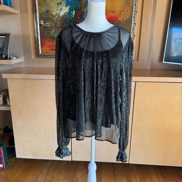 Evereve Tops - Evereve Metallic Balloon Sleeve Blouse